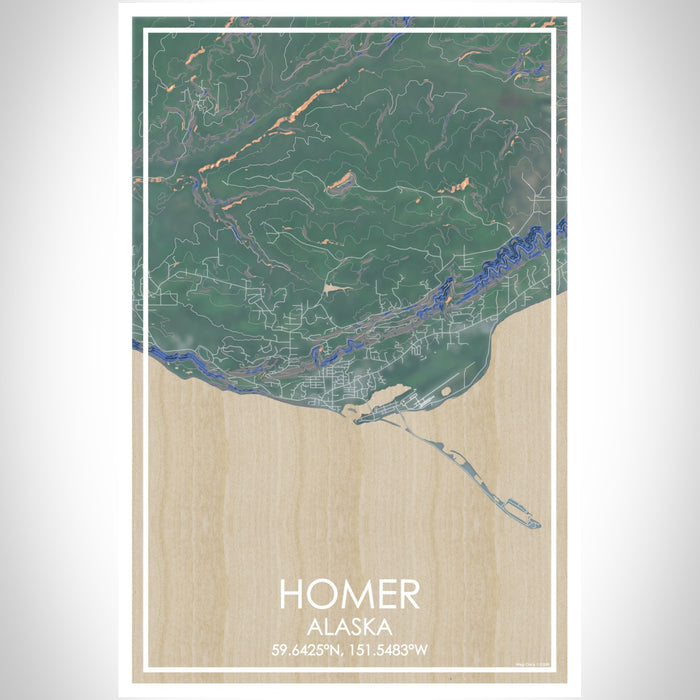 Homer Alaska Map Print Portrait Orientation in Afternoon Style With Shaded Background