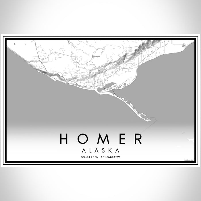 Homer Alaska Map Print Landscape Orientation in Classic Style With Shaded Background