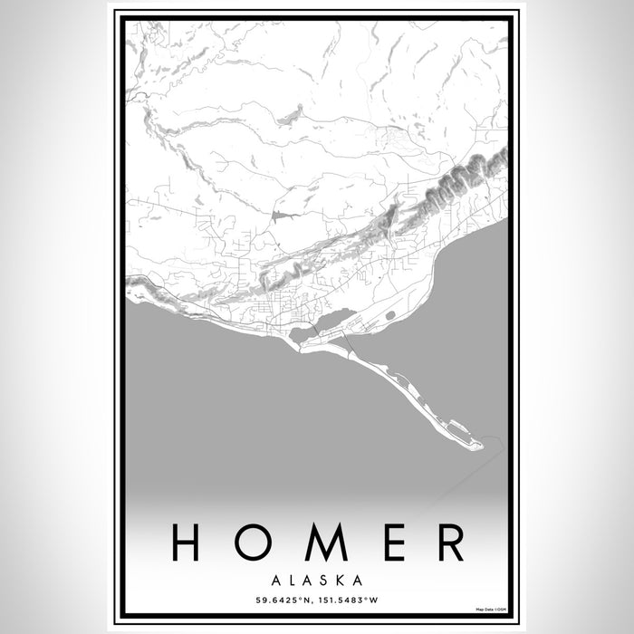 Homer Alaska Map Print Portrait Orientation in Classic Style With Shaded Background