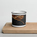 Front View Custom Homer Alaska Map Enamel Mug in Ember on Cutting Board