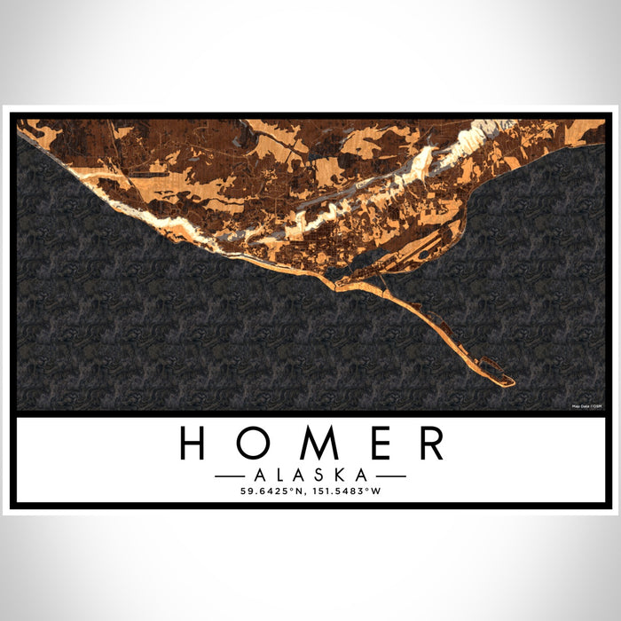 Homer Alaska Map Print Landscape Orientation in Ember Style With Shaded Background