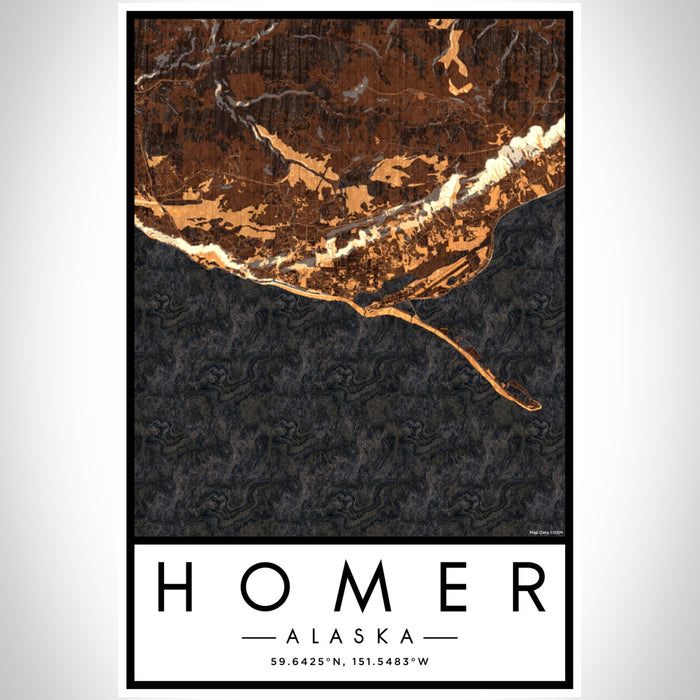Homer Alaska Map Print Portrait Orientation in Ember Style With Shaded Background