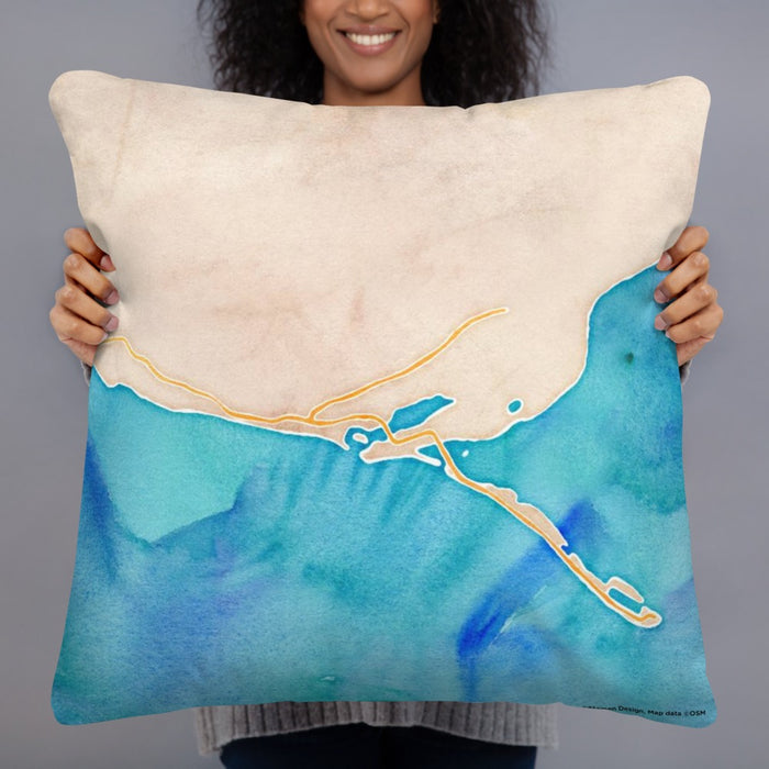 Person holding 22x22 Custom Homer Alaska Map Throw Pillow in Watercolor