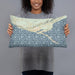 Person holding 20x12 Custom Homer Alaska Map Throw Pillow in Woodblock