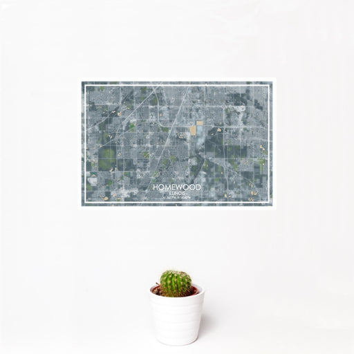 12x18 Homewood Illinois Map Print Landscape Orientation in Afternoon Style With Small Cactus Plant in White Planter