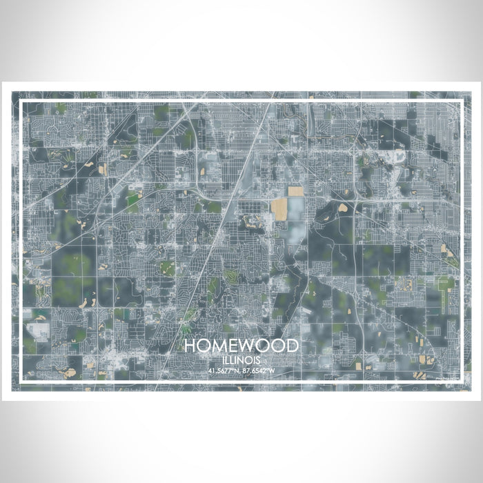 Homewood Illinois Map Print Landscape Orientation in Afternoon Style With Shaded Background