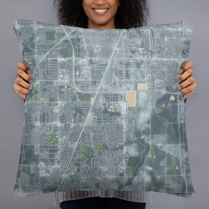 Person holding 22x22 Custom Homewood Illinois Map Throw Pillow in Afternoon