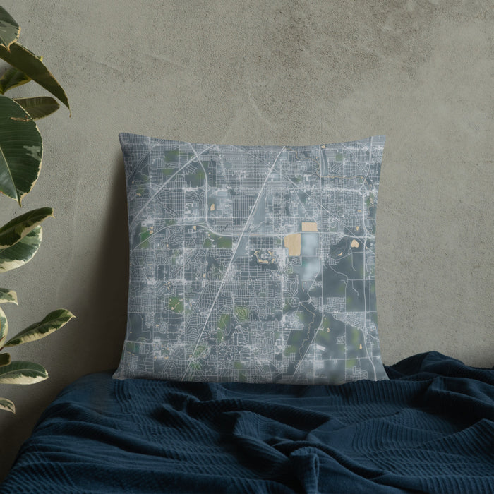 Custom Homewood Illinois Map Throw Pillow in Afternoon on Bedding Against Wall