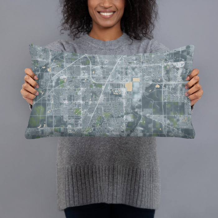 Person holding 20x12 Custom Homewood Illinois Map Throw Pillow in Afternoon