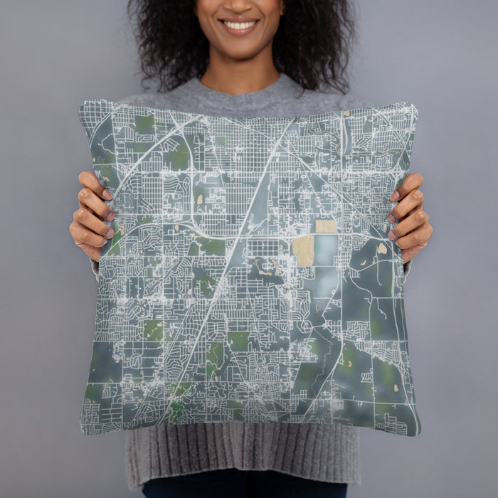 Person holding 18x18 Custom Homewood Illinois Map Throw Pillow in Afternoon