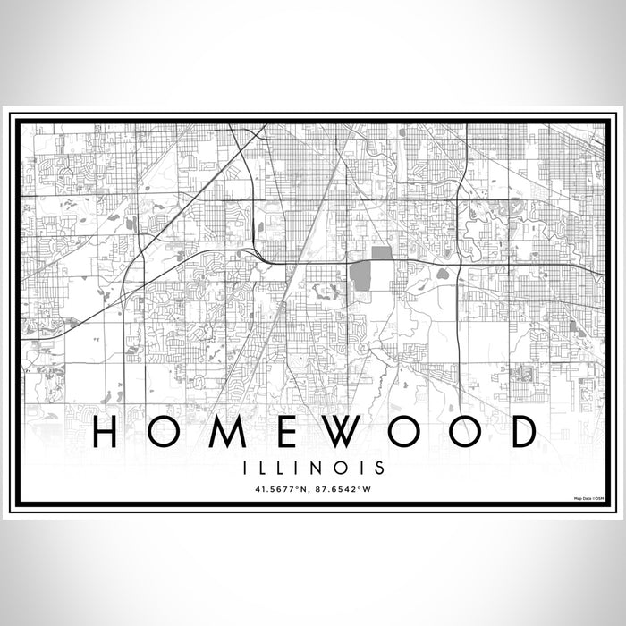 Homewood Illinois Map Print Landscape Orientation in Classic Style With Shaded Background