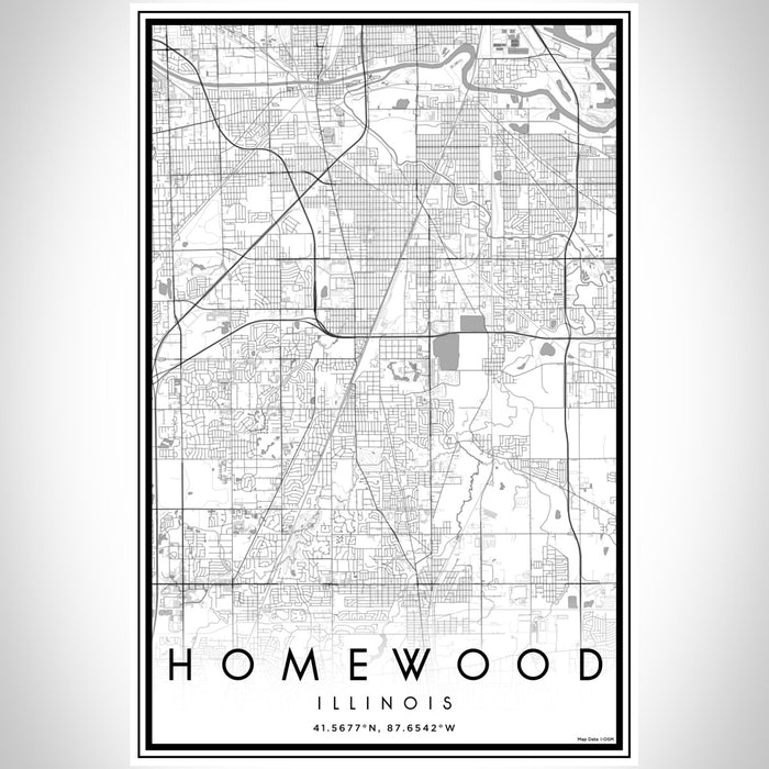 Homewood Illinois Map Print Portrait Orientation in Classic Style With Shaded Background