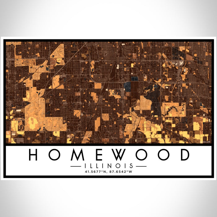 Homewood Illinois Map Print Landscape Orientation in Ember Style With Shaded Background