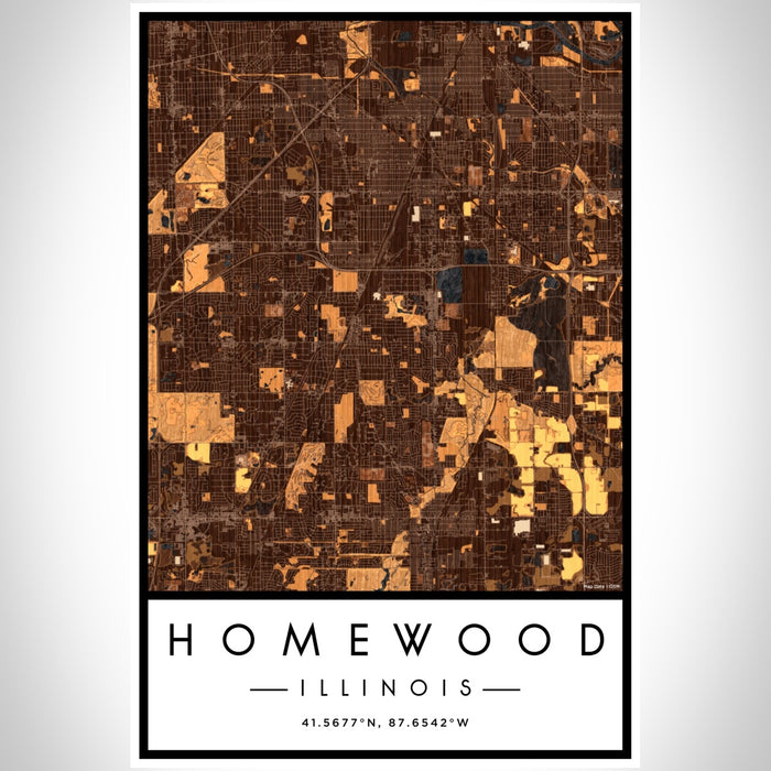 Homewood Illinois Map Print Portrait Orientation in Ember Style With Shaded Background