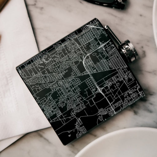 Homewood Illinois Custom Engraved City Map Inscription Coordinates on 6oz Stainless Steel Flask in Black