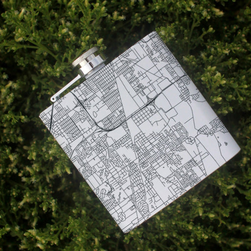 Homewood Illinois Custom Engraved City Map Inscription Coordinates on 6oz Stainless Steel Flask in White