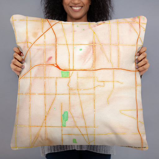 Person holding 22x22 Custom Homewood Illinois Map Throw Pillow in Watercolor
