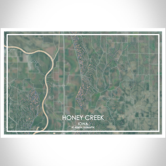 Honey Creek Iowa Map Print Landscape Orientation in Afternoon Style With Shaded Background