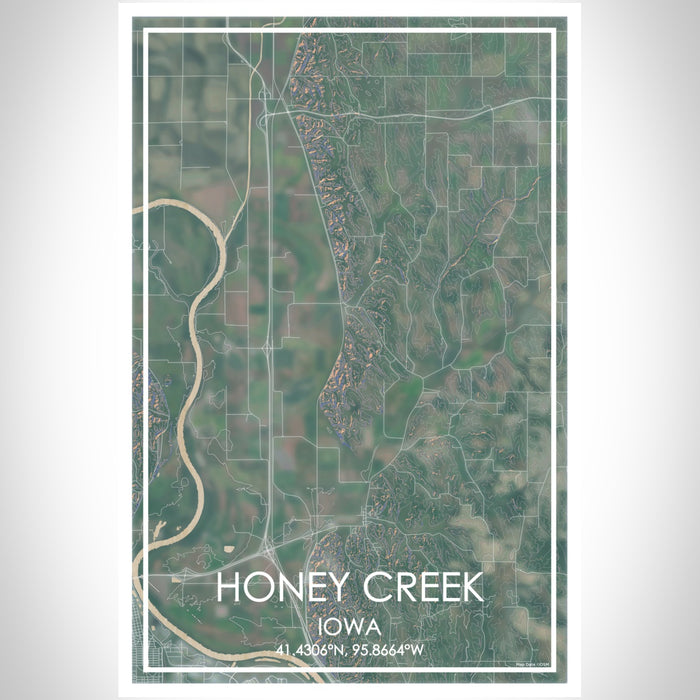 Honey Creek Iowa Map Print Portrait Orientation in Afternoon Style With Shaded Background