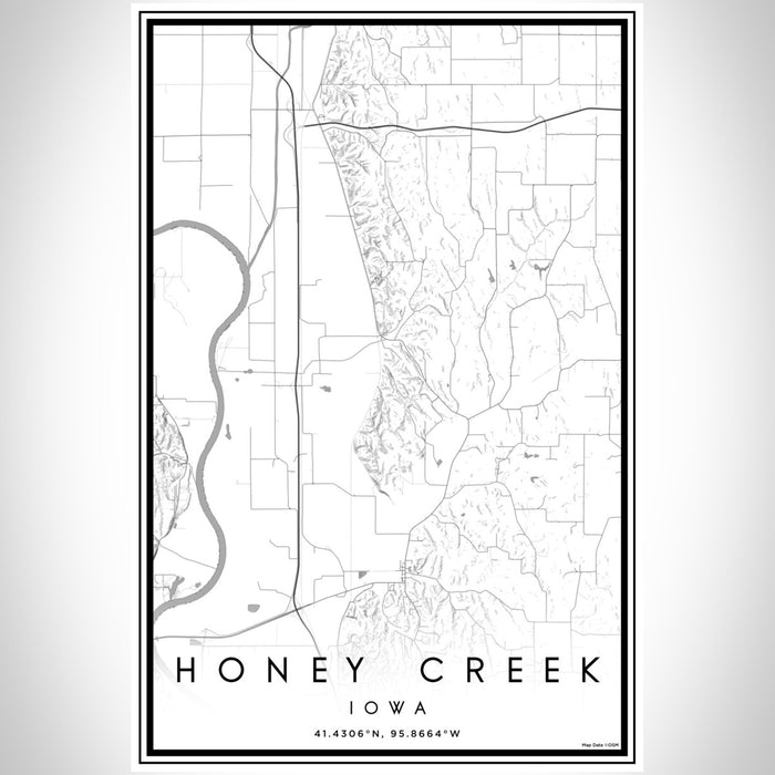 Honey Creek Iowa Map Print Portrait Orientation in Classic Style With Shaded Background