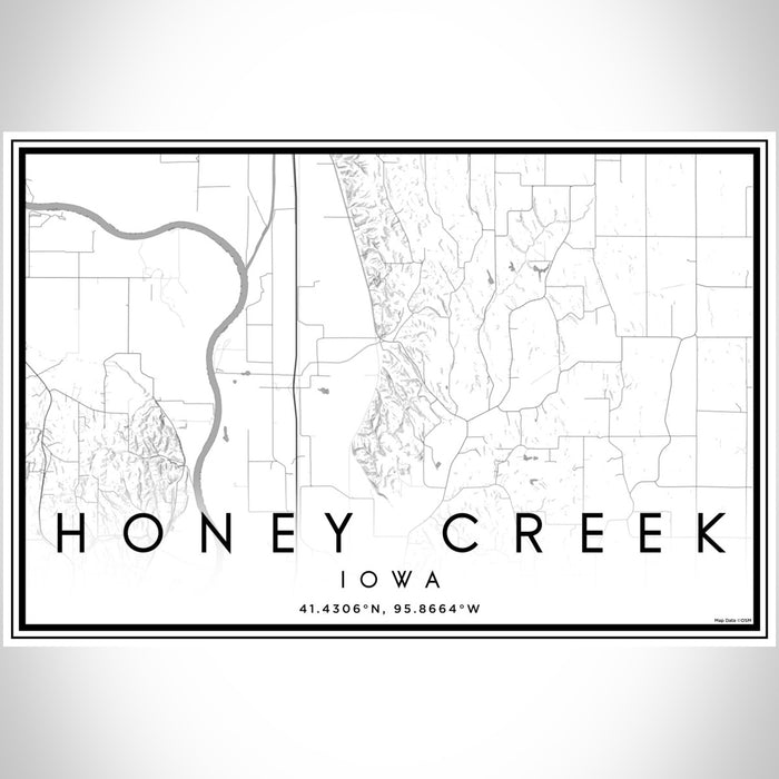 Honey Creek Iowa Map Print Landscape Orientation in Classic Style With Shaded Background