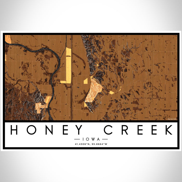 Honey Creek Iowa Map Print Landscape Orientation in Ember Style With Shaded Background
