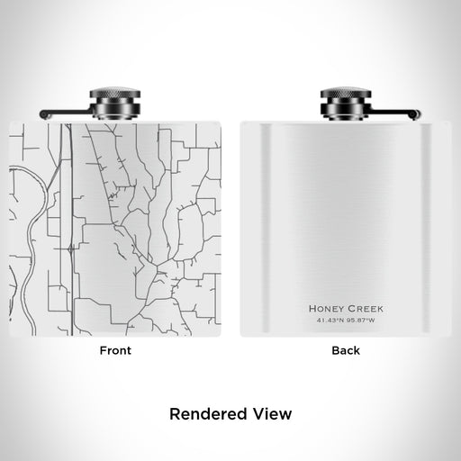 Rendered View of Honey Creek Iowa Map Engraving on 6oz Stainless Steel Flask in White