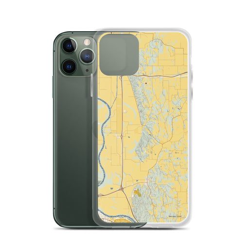 Custom Honey Creek Iowa Map Phone Case in Woodblock on Table with Laptop and Plant