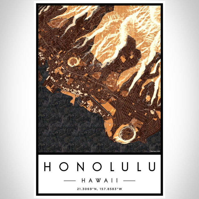 Honolulu Hawaii Map Print Portrait Orientation in Ember Style With Shaded Background