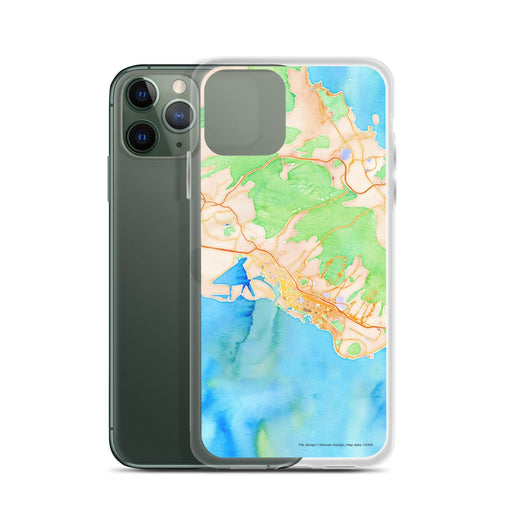 Custom Honolulu Hawaii Map Phone Case in Watercolor on Table with Laptop and Plant