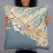 Person holding 22x22 Custom Honolulu Hawaii Map Throw Pillow in Woodblock