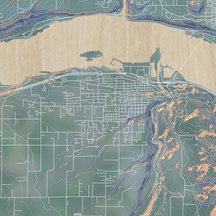 Hood River Oregon Map Print in Afternoon Style Zoomed In Close Up Showing Details