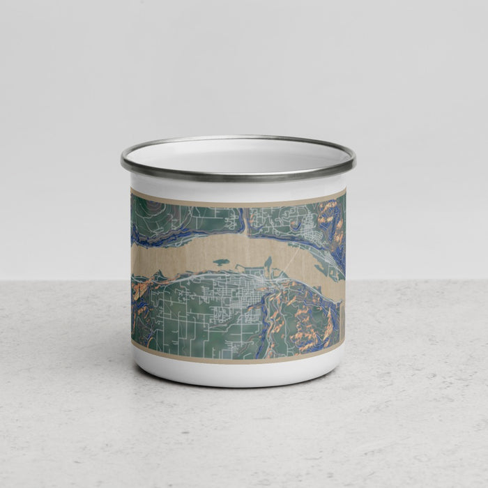 Front View Custom Hood River Oregon Map Enamel Mug in Afternoon