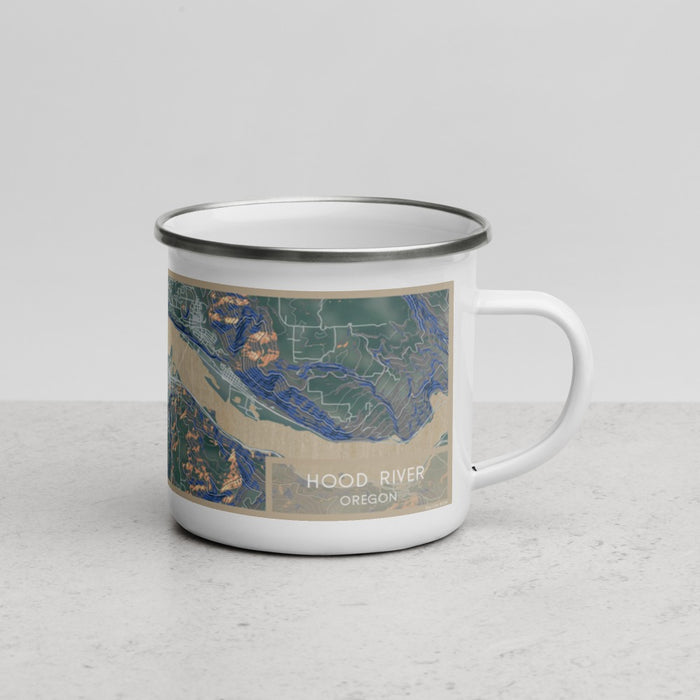 Right View Custom Hood River Oregon Map Enamel Mug in Afternoon