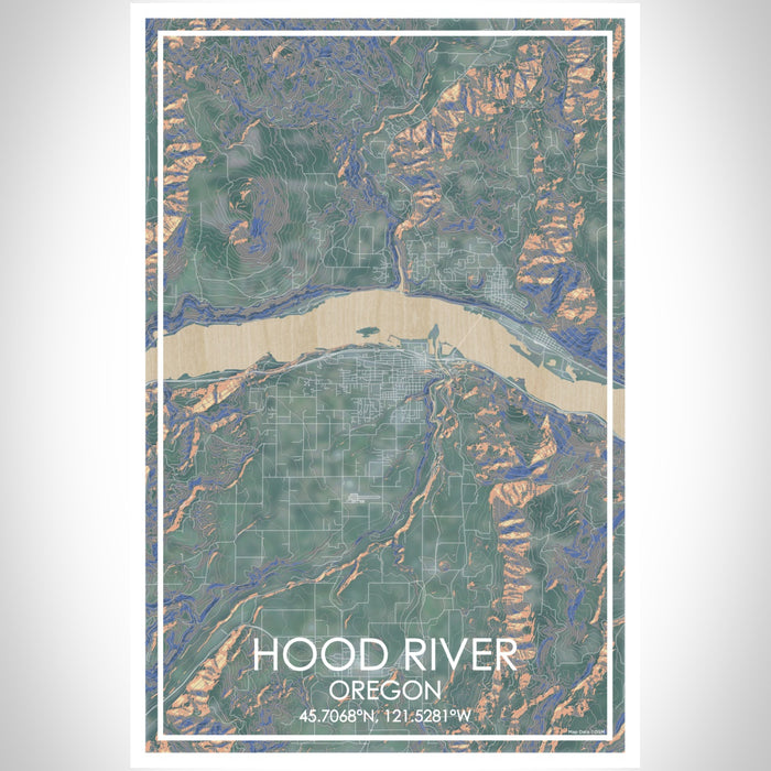 Hood River Oregon Map Print Portrait Orientation in Afternoon Style With Shaded Background