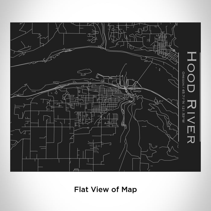 Rendered View of Hood River Oregon Map Engraving on 20oz Stainless Steel Insulated Bottle with Bamboo Top in Black