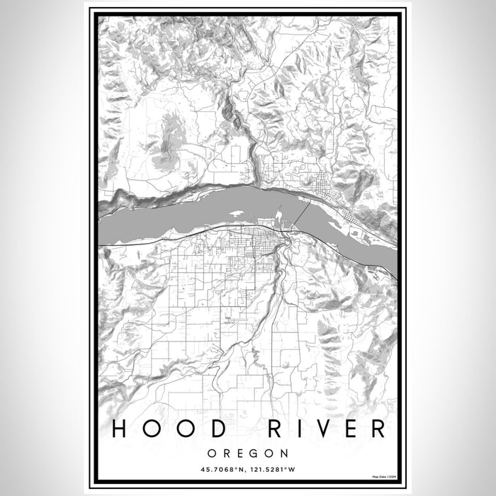 Hood River Oregon Map Print Portrait Orientation in Classic Style With Shaded Background