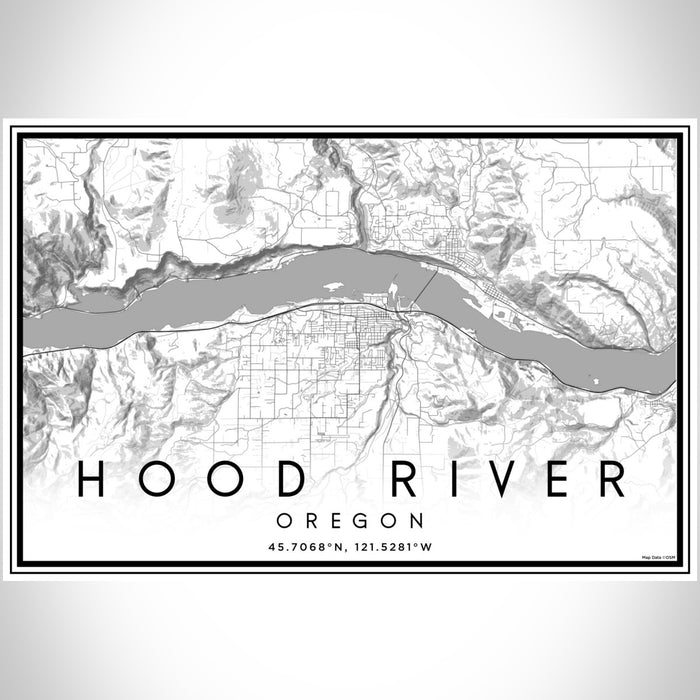 Hood River Oregon Map Print Landscape Orientation in Classic Style With Shaded Background