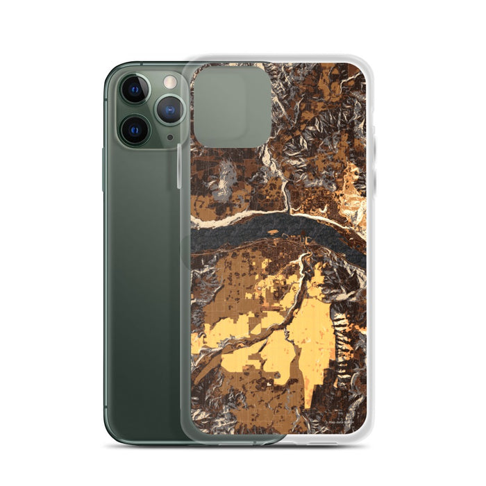 Custom Hood River Oregon Map Phone Case in Ember on Table with Laptop and Plant