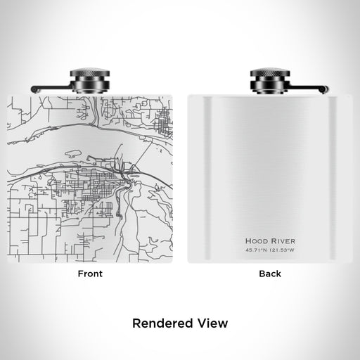 Rendered View of Hood River Oregon Map Engraving on 6oz Stainless Steel Flask in White