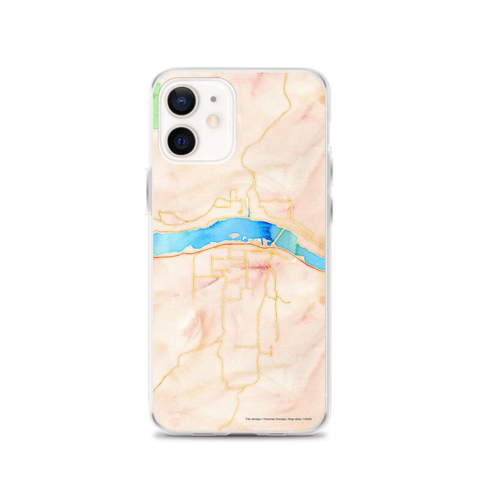 Custom Hood River Oregon Map iPhone 12 Phone Case in Watercolor