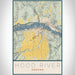 Hood River Oregon Map Print Portrait Orientation in Woodblock Style With Shaded Background