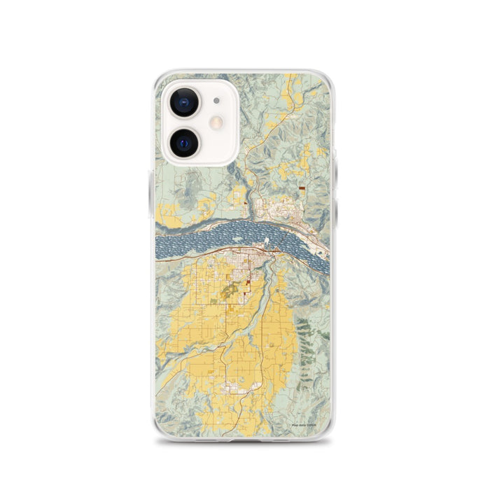 Custom Hood River Oregon Map iPhone 12 Phone Case in Woodblock