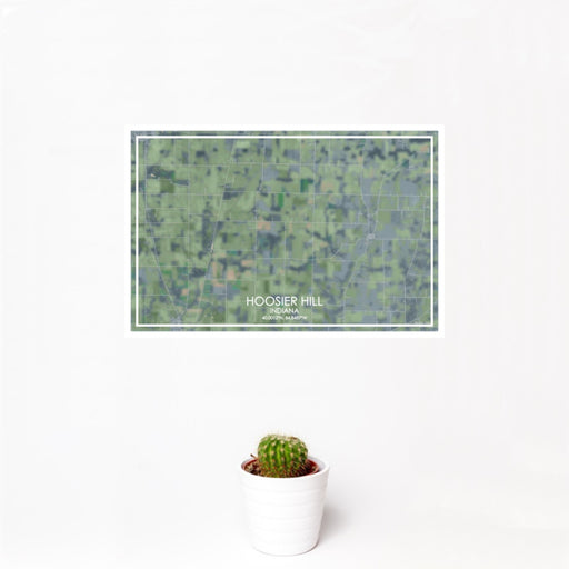 12x18 Hoosier Hill Indiana Map Print Landscape Orientation in Afternoon Style With Small Cactus Plant in White Planter
