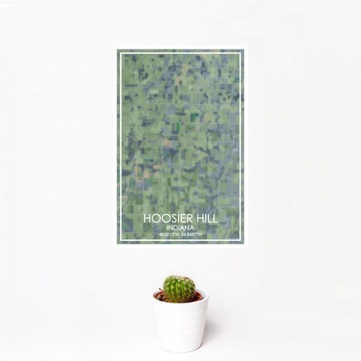 12x18 Hoosier Hill Indiana Map Print Portrait Orientation in Afternoon Style With Small Cactus Plant in White Planter