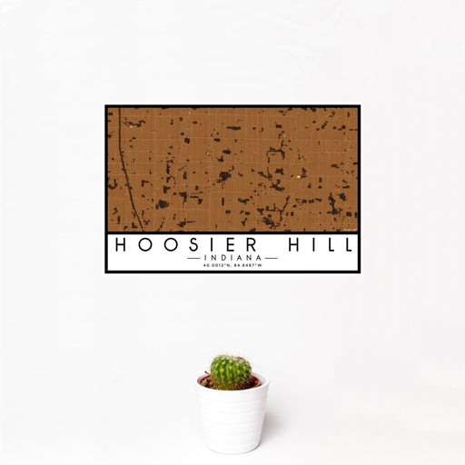 12x18 Hoosier Hill Indiana Map Print Landscape Orientation in Ember Style With Small Cactus Plant in White Planter