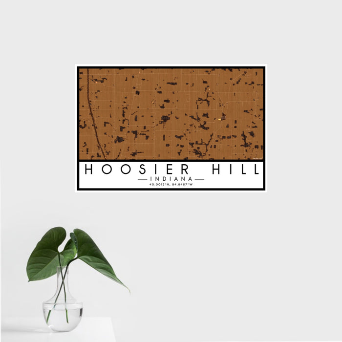 16x24 Hoosier Hill Indiana Map Print Landscape Orientation in Ember Style With Tropical Plant Leaves in Water