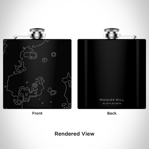 Rendered View of Hoosier Hill Indiana Map Engraving on 6oz Stainless Steel Flask in Black