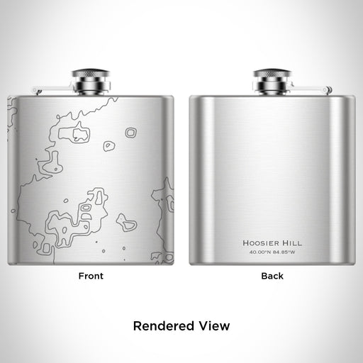 Rendered View of Hoosier Hill Indiana Map Engraving on 6oz Stainless Steel Flask