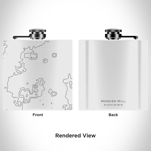 Rendered View of Hoosier Hill Indiana Map Engraving on 6oz Stainless Steel Flask in White